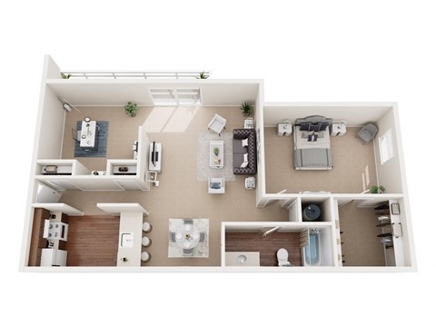 Floor plan for 1 bed, 1 bath, 802 sqft